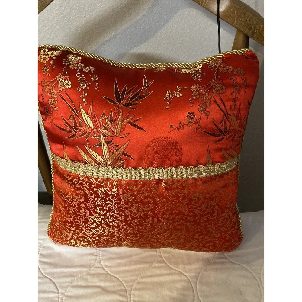 Asian style Red pillow Decorative Pillow 14.5 “ inch square - Beautiful